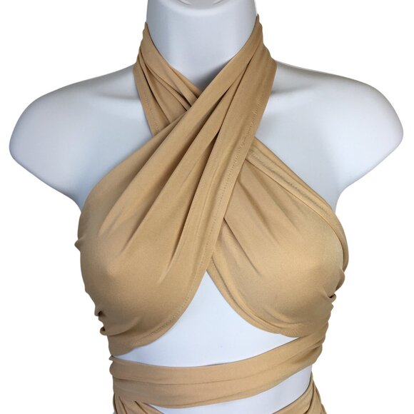 Sexy Beige Bikini Set Size Medium Multi Strap Wrap-Around Adjustable‎ Design - Picture 3 of 10